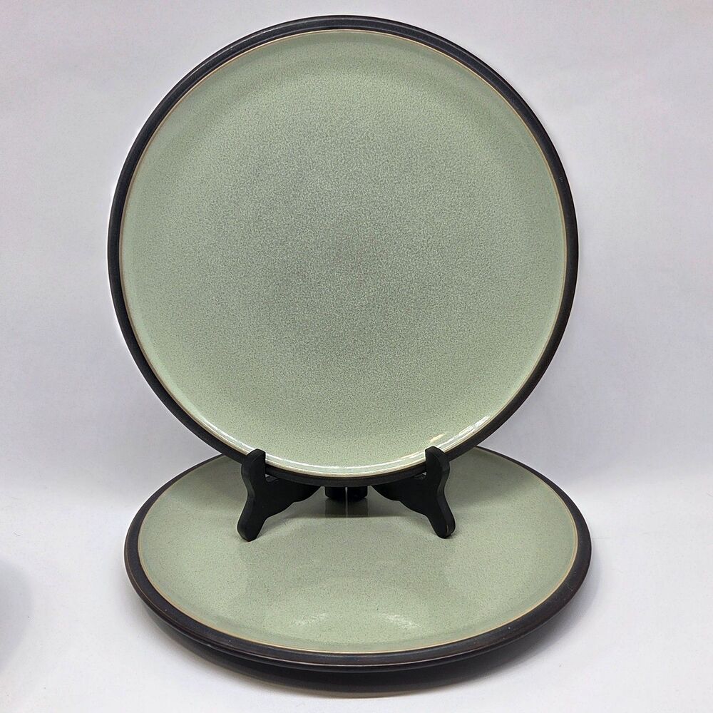 Denby Langley Energy Set Of 2 Celedon Green And Charcoal 10 1/2" Dinner Plates